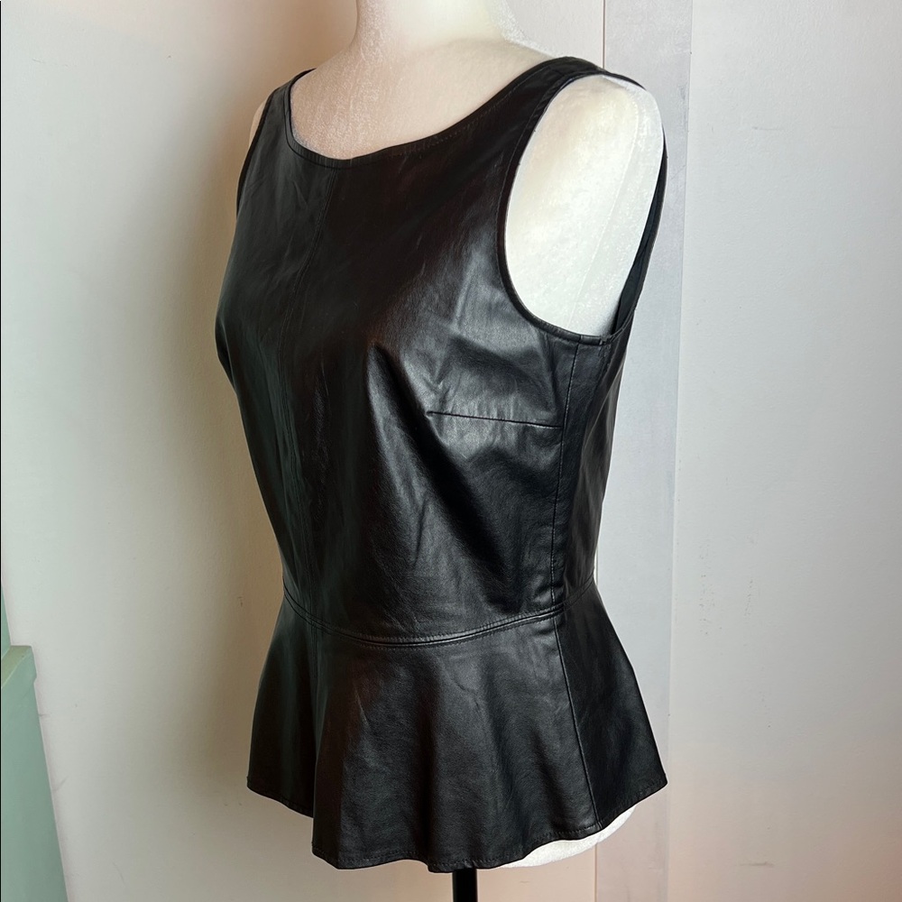 Faux Leather Sleeveless Peplum Top - Picture 3 of 8